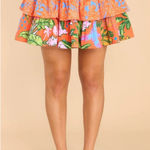 ALDEN ADAIR Angela Skirt In Jungle Cruise‎ Tiered Ruffle Smocked Mini Skirt Sz S Orange Photo 0