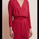 Krisa Dress Long Sleeve Red Faux Wrap Classic Solid Neutral Mini V-Neck Holiday Photo 0