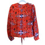 Daytrip  Buckle Blouse Size Medium Red Boho Southwestern Print Button Knot Front Photo 4