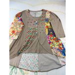 Parsley Sage 1X Patchwork Kimono Style Cardigan Tunic Top Earth Tones Floral Tan Photo 2