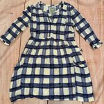 Maeve Anthropologie  Devery Blue Plaid Tie Shirt Dress Size Small Pockets Photo 0
