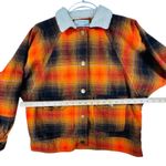 Urban Outfitters ‎ Outfitters Plaid Jacket Sherpa Collar Button Front Orange Black XS Grunge Photo 5