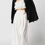 Free People NWOT Pleated Wide Leg Cotton Pant White XL Photo 0