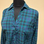 Talbots  Teal and Navy Plaid Shirt size S Photo 1