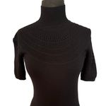 Cache Moc Neck Peek A Boo Pointelle Knit Stretch Top New Black $88 NWT Photo 2