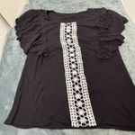 Women’s Black Blouse With White Crochet Lace Panel Size Medium Photo 4