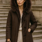 Vintage Real Fur Lined Coat Thinsulate Insulated Hooded Brown Women Size XS Photo 0