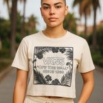 Vans "Off The Wall Since 1966" Short Beige Graphic Crop T-Shirt Top ~ MEDIUM Photo 0