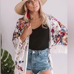 Umgee  LuLu Floral Kimono Fringe Boho Cream colorful medium Photo 0