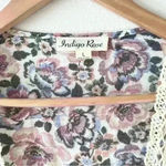 Indigo Rose L Floral Print Open Front Kimono Cardigan Coverup Shirt Crochet Boho Pink Size L Photo 1