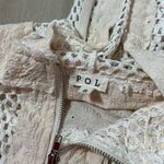 POL Crochet Knit Hoodie Jacket S Small Zip Up Cream Festival Bohemian Boho Photo 2