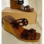 Vintage Stephane Kelian Brown Leather And Wood Platform Wedge Sandals Sz 9.5 Photo 0