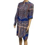Antonio Melani  Blue Paisley Half Button Up Long Roll Tab Sleeve Shirt Dress Sz 4 Photo 4