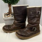 UGG  Brown Leather 5678 Kensington Biker Moto Fleece Lined Calf Height Boots 7 Photo 0
