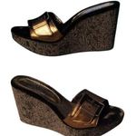 Donald Pliner Bronze Metallic Leather Velvet Embroidery Platform Wedge Shoe $250 Gold Size 11 Photo 0