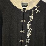 Womens Alpaca Wool Floral Embroidery Long Sweater Cardigan Heart Clasps Peru LRG Black Size L Photo 8