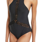 Red Carter  Black Macrame Open Back One Piece Swim‎ Suit Photo 0