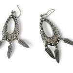 Ethnika Women Silver Pierced Charm Native Feathers Hook Danglers Earrings Photo 0