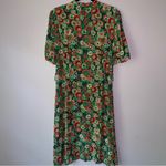 Untuckit Size 12 Floral Green and Red Midi Dress Button Up Short Sleeve Photo 5