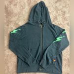 Aviator Nation  4 Bolt Relaxed Hoodie Zip Up in Charcoal Grey and Mint Photo 3