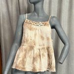 Aerie Tie Dye Babydoll Tank Beige Square Neck Boho Lagenlook Crochet Flowy Sz L Photo 0