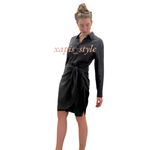 100% silk Acrobat Dusty Blue Slate Solid Minimalist Tie waist shirt dress Size M Photo 2