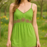 Aryeh  100% Cotton Green Dress with Purple Embroidery Size Medium Photo 0