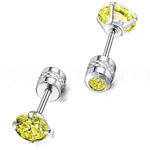 4mm Yellow CZ Double Ended Barbell Earrings – Stainless Steel Studs Photo 0