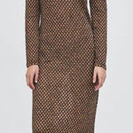 ZARA  Shimmery Fitted Knit Long Sleeve Lined Midi Dress Mock Neck Stretch S Brown Photo 0