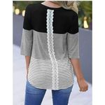 Hount Womens 3/4 Sleeve Back Lace Tops Round Neck Striped T Photo 1