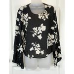 Vince Camuto Womens Black Floral Print Bell Sleeve Blouse Size M Photo 2