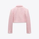 ZARA  Pink Tweed Houndstooth Cropped Blazer Jacket size Small $89 Photo 13