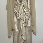 Rampage  Champagne Evening Gown Deep V Neck Ruffle Front Zip Back Size 13 Photo 0