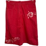 Anthropologie OILILY Red With Floral White Embroidered Cotton Skirt Size 38 Photo 1