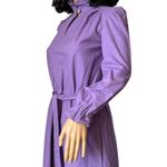 Vintage OOAK Purple cotton mini dress high ruffled keyhole collar belt small Photo 7
