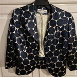 Catherine Malandrino Navy Polka Dot Silk Wool Blend Cropped Blazer Jacket M Blue Size M Photo 0