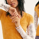 Free People  Big Sur Ribbed Tie-Dye Thermal Long Sleeve Top Amber Orange Small Photo 0