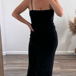 Vintage Y2K‎ black square neck spaghetti strap midi dress w/ high back slit Size M Photo 0