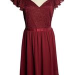 MissMay Retro Lace Chiffon Swing Dress L Wine Red Flutter Sleeve Lined Zip NEW Size L Photo 1