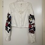 Free People  Meadows Embroidered Top Lace Boho Bishop Sleeve Crop small Photo 1