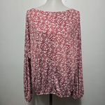 Daytrip  Women's Red Floral Print Boat Neck Long Sleeve Boho Blouse Top Size L Photo 1