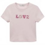 Mango  Amor Stitched Printed Cotton-Blend T-Shirt Pink Love NWT Medium Photo 1