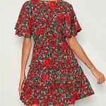 SheIn Plunging Neck Flutter Sleeve Floral Print Frill Trim Dress Photo 1