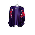 Natori Women's  Purple Velvet Embroidered Floral Cardigan XS Photo 8