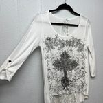 Rhinestone Flowy Womens Top Small Rockabilly Punk Chaotic Academia Streetwear White Photo 4