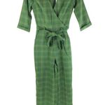 Collectif London Modcloth Florina Leaf Check Jumpsuit Plaid Green US 2XS Size XXS Photo 3