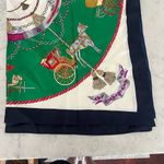 Horse and Carriage Equestrian Square Scarf Silky VGUC Green Photo 2