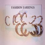 Gold Tone Faux Pearl Classic Hoop Fashion Earrings Set Photo 0