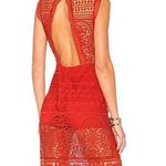 Lovers + Friends Lace Blush Red Crochet Open Back Cocktail Midi Dress Medium Photo 14