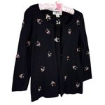 Vintage 90's Cardigan M 100% Silk Knit Floral Embroidered Cottagecore Bow Tie Black Size M Photo 1
